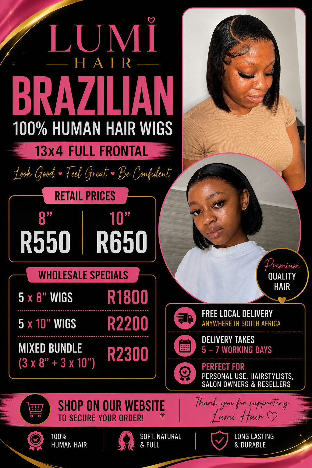 8"+10" Full frontal Bob Wigs