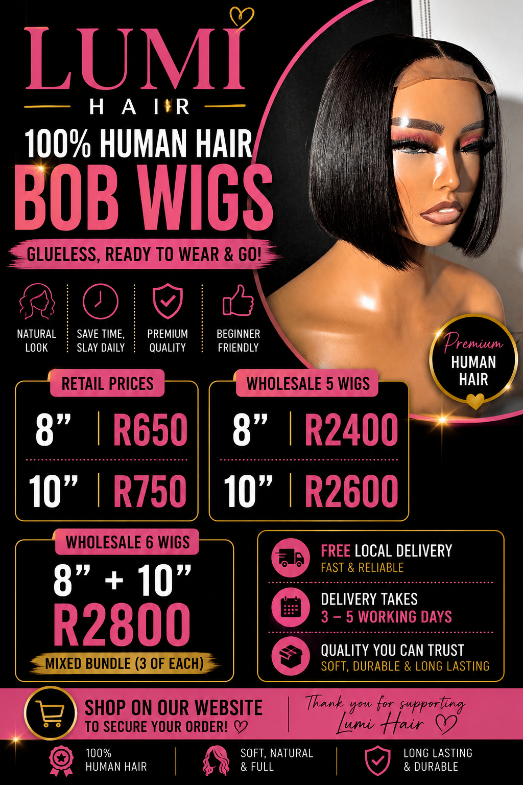 100% Human Hair Glueless Wig